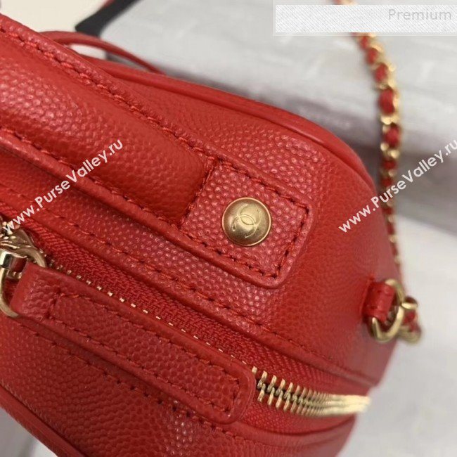Chanel Grained Calfskin Long Vanity Case Top Handle Bag AS0988 Red 2019 (KAIS-9081704)