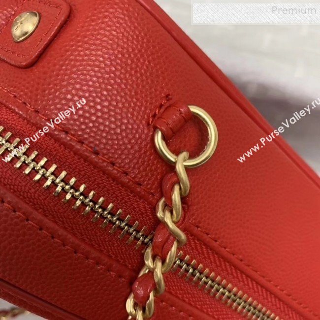 Chanel Grained Calfskin Long Vanity Case Top Handle Bag AS0988 Red 2019 (KAIS-9081704)