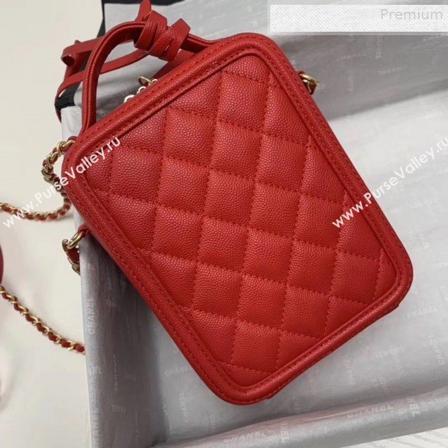 Chanel Grained Calfskin Long Vanity Case Top Handle Bag AS0988 Red 2019 (KAIS-9081704)