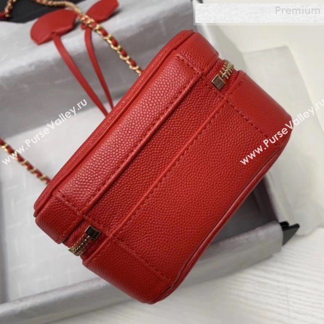 Chanel Grained Calfskin Long Vanity Case Top Handle Bag AS0988 Red 2019 (KAIS-9081704)