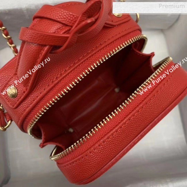 Chanel Grained Calfskin Long Vanity Case Top Handle Bag AS0988 Red 2019 (KAIS-9081704)
