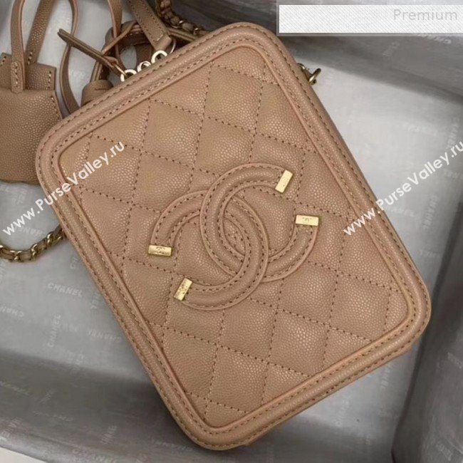 Chanel Grained Calfskin Long Vanity Case Top Handle Bag AS0988 Beige 2019 (KAIS-9081705)