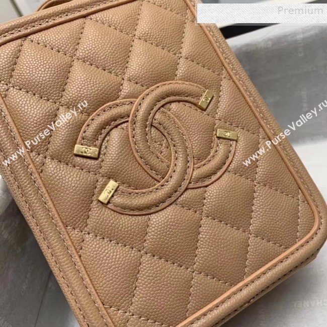 Chanel Grained Calfskin Long Vanity Case Top Handle Bag AS0988 Beige 2019 (KAIS-9081705)