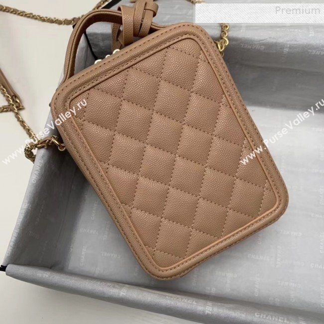 Chanel Grained Calfskin Long Vanity Case Top Handle Bag AS0988 Beige 2019 (KAIS-9081705)