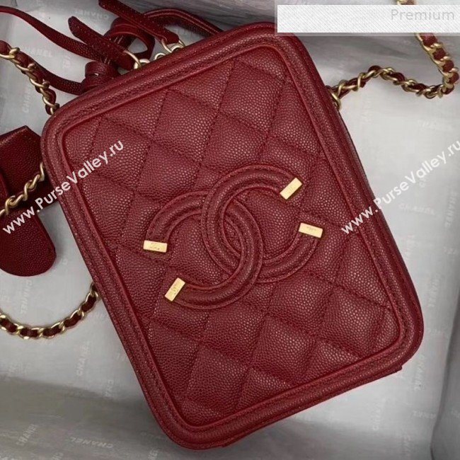 Chanel Grained Calfskin Long Vanity Case Top Handle Bag AS0988 Burgundy 2019 (KAIS-9081706)