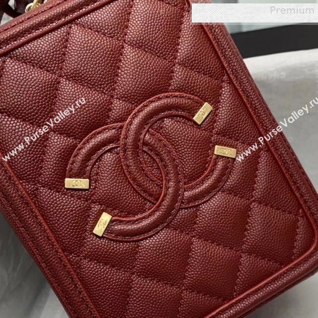 Chanel Grained Calfskin Long Vanity Case Top Handle Bag AS0988 Burgundy 2019 (KAIS-9081706)
