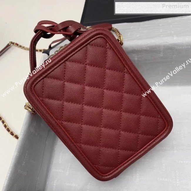 Chanel Grained Calfskin Long Vanity Case Top Handle Bag AS0988 Burgundy 2019 (KAIS-9081706)
