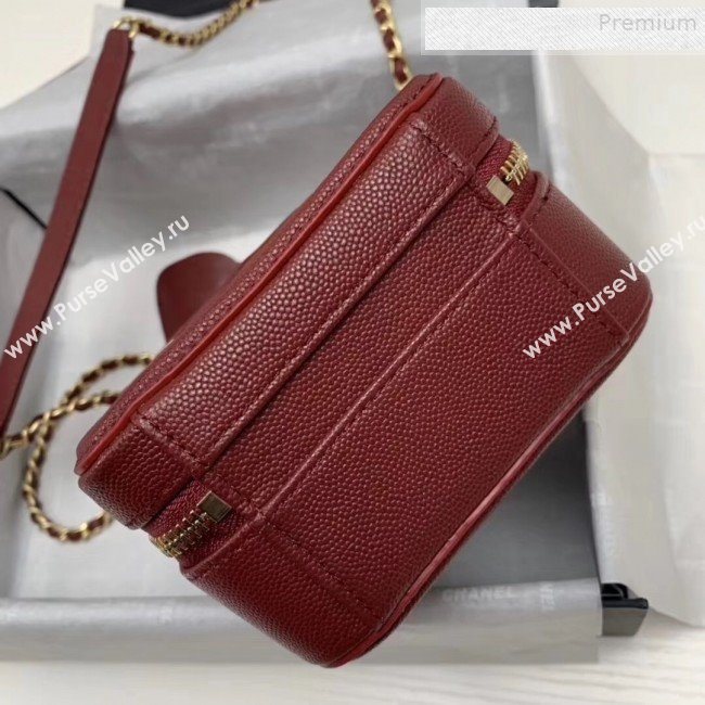Chanel Grained Calfskin Long Vanity Case Top Handle Bag AS0988 Burgundy 2019 (KAIS-9081706)