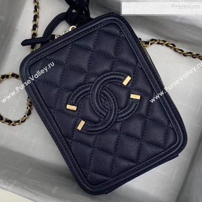 Chanel Grained Calfskin Long Vanity Case Top Handle Bag AS0988 Blue 2019 (KAIS-9081707)