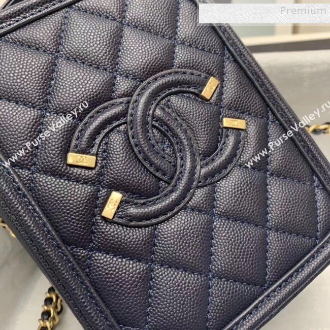 Chanel Grained Calfskin Long Vanity Case Top Handle Bag AS0988 Blue 2019 (KAIS-9081707)