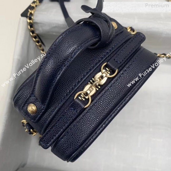Chanel Grained Calfskin Long Vanity Case Top Handle Bag AS0988 Blue 2019 (KAIS-9081707)