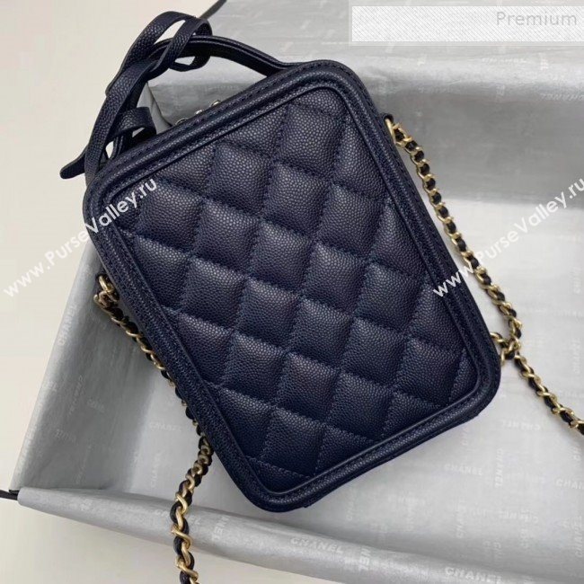 Chanel Grained Calfskin Long Vanity Case Top Handle Bag AS0988 Blue 2019 (KAIS-9081707)