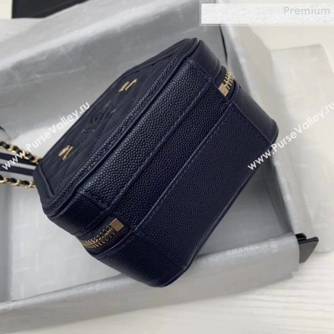 Chanel Grained Calfskin Long Vanity Case Top Handle Bag AS0988 Blue 2019 (KAIS-9081707)