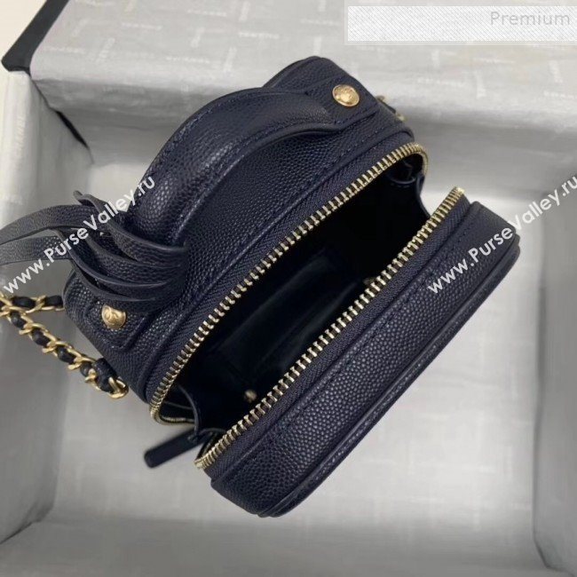 Chanel Grained Calfskin Long Vanity Case Top Handle Bag AS0988 Blue 2019 (KAIS-9081707)