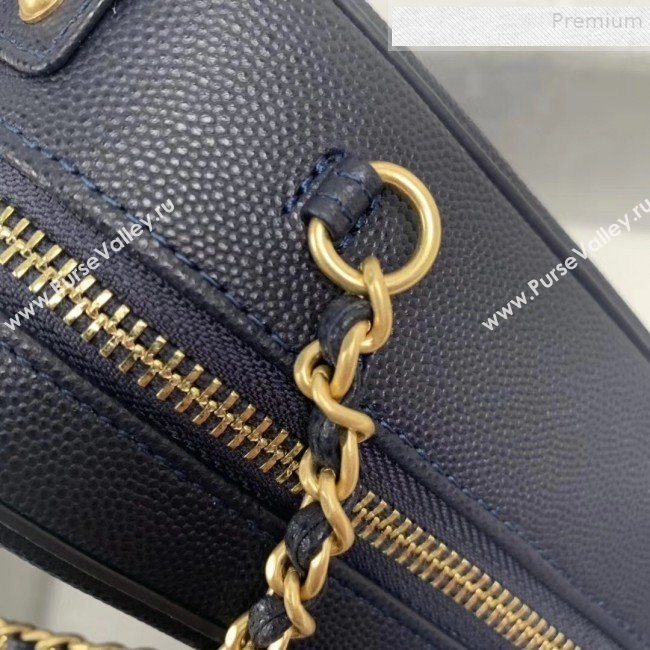 Chanel Grained Calfskin Long Vanity Case Top Handle Bag AS0988 Blue 2019 (KAIS-9081707)