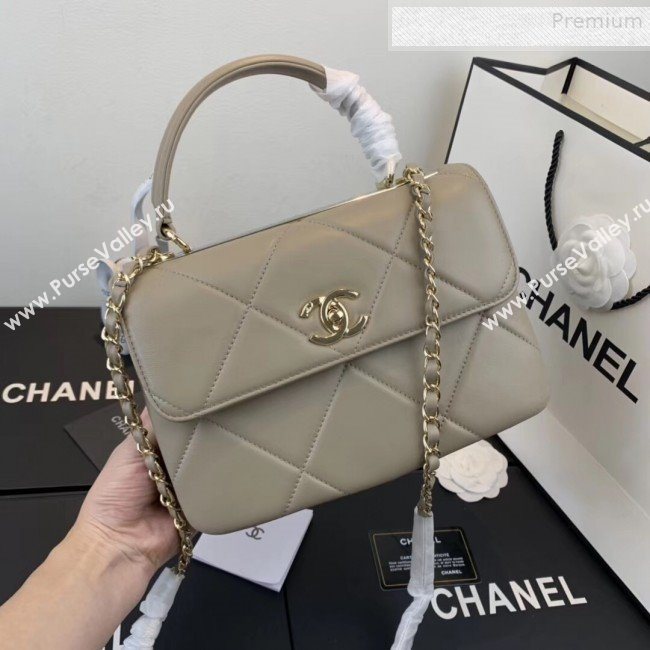 Chanel Maxi Quilted Lambskin Small Flap Bag with Top Handle Bag A92236 Gray 2019 (FENGH-9081711)
