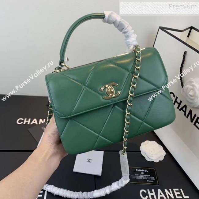 Chanel Maxi Quilted Lambskin Small Flap Bag with Top Handle Bag A92236 Green 2019 (FENGH-9081712)