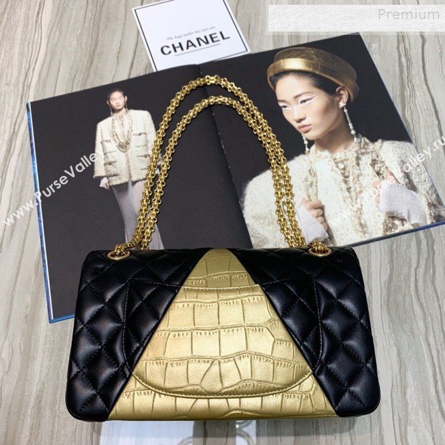 Chanel Quilted Lambskin and Crocodile Embossed Calfskin Medium 2.55 Flap Bag A37586 Black 2019 (SSZ-9081716)