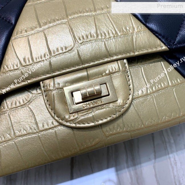 Chanel Quilted Lambskin and Crocodile Embossed Calfskin Medium 2.55 Flap Bag A37586 Black 2019 (SSZ-9081716)