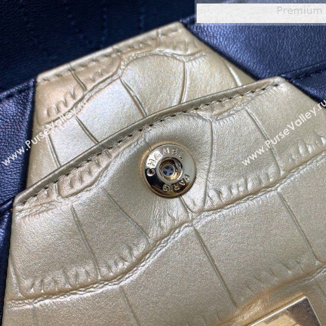 Chanel Quilted Lambskin and Crocodile Embossed Calfskin Medium 2.55 Flap Bag A37586 Black 2019 (SSZ-9081716)