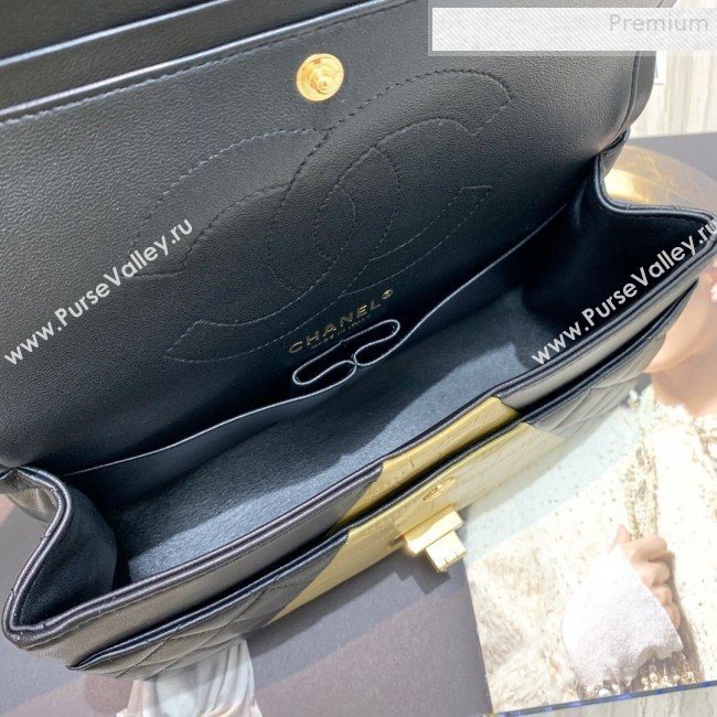 Chanel Quilted Lambskin and Crocodile Embossed Calfskin Medium 2.55 Flap Bag A37586 Black 2019 (SSZ-9081716)