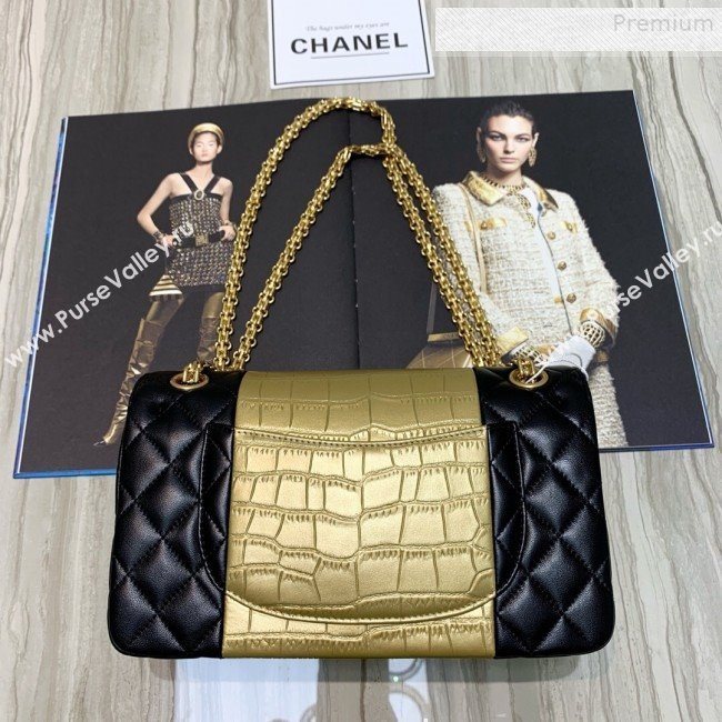 Chanel Lambskin and Crocodile Embossed Calfskin Medium 2.55 Flap Bag A37586 Black/Gold 2019 (SSZ-9081714)