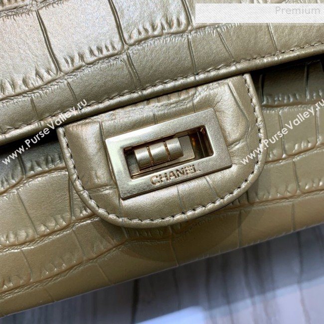 Chanel Lambskin and Crocodile Embossed Calfskin Medium 2.55 Flap Bag A37586 Black/Gold 2019 (SSZ-9081714)