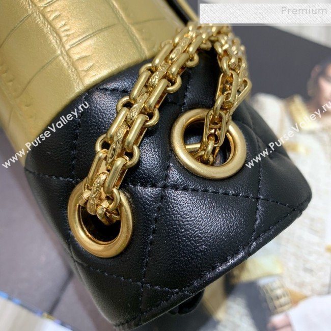 Chanel Lambskin and Crocodile Embossed Calfskin Medium 2.55 Flap Bag A37586 Black/Gold 2019 (SSZ-9081714)