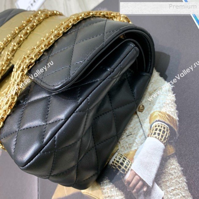 Chanel Lambskin and Crocodile Embossed Calfskin Medium 2.55 Flap Bag A37586 Black/Gold 2019 (SSZ-9081714)