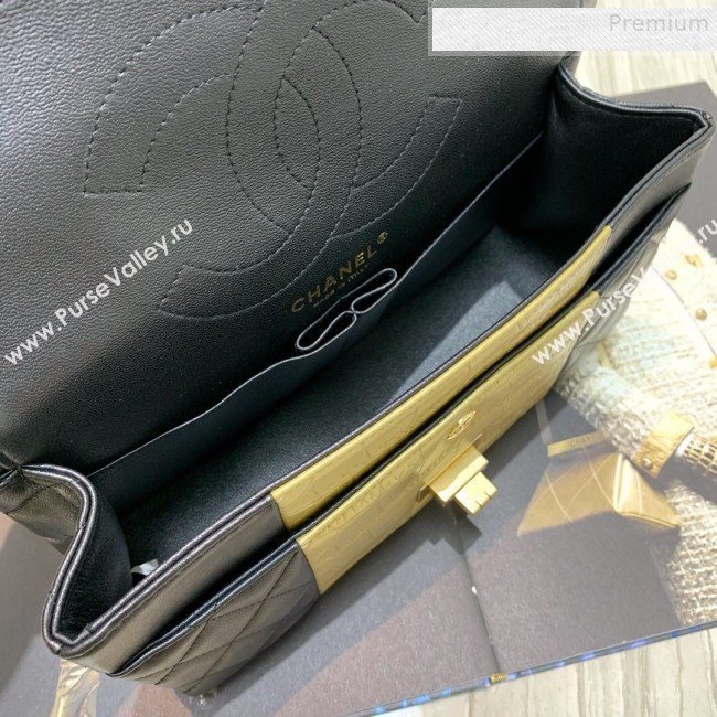 Chanel Lambskin and Crocodile Embossed Calfskin Medium 2.55 Flap Bag A37586 Black/Gold 2019 (SSZ-9081714)