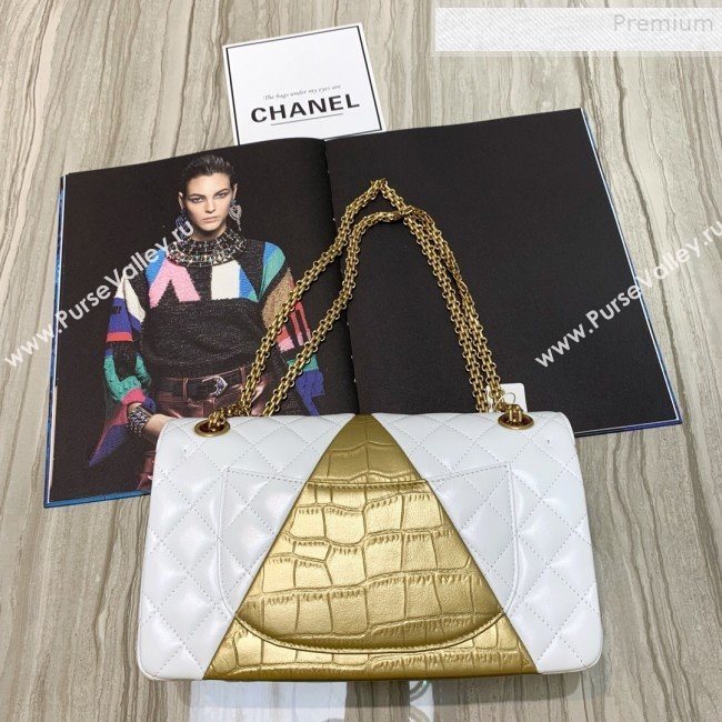 Chanel Quilted Lambskin and Crocodile Embossed Calfskin Medium 2.55 Flap Bag A37586 White 2019 (SSZ-9081717)