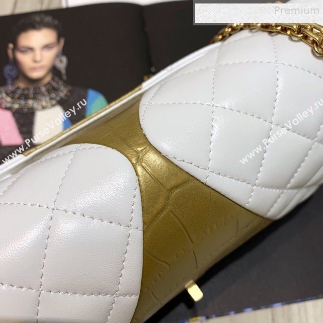 Chanel Quilted Lambskin and Crocodile Embossed Calfskin Medium 2.55 Flap Bag A37586 White 2019 (SSZ-9081717)