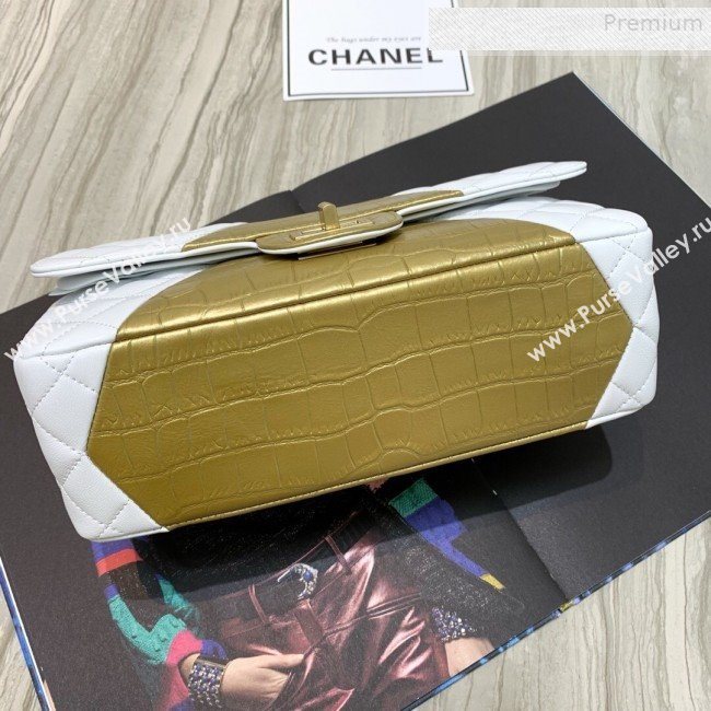 Chanel Quilted Lambskin and Crocodile Embossed Calfskin Medium 2.55 Flap Bag A37586 White 2019 (SSZ-9081717)