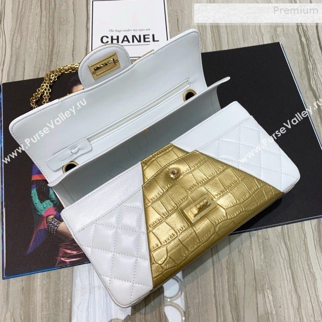 Chanel Quilted Lambskin and Crocodile Embossed Calfskin Medium 2.55 Flap Bag A37586 White 2019 (SSZ-9081717)