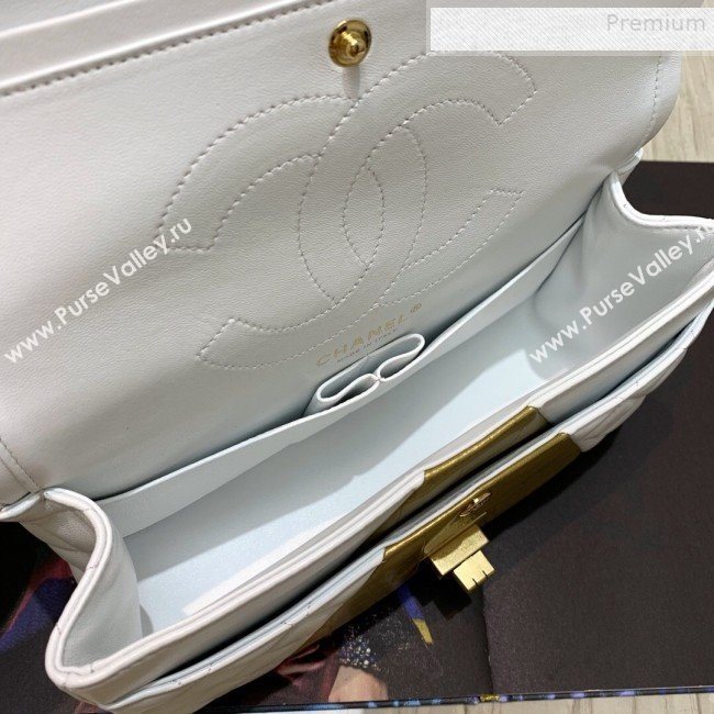 Chanel Quilted Lambskin and Crocodile Embossed Calfskin Medium 2.55 Flap Bag A37586 White 2019 (SSZ-9081717)