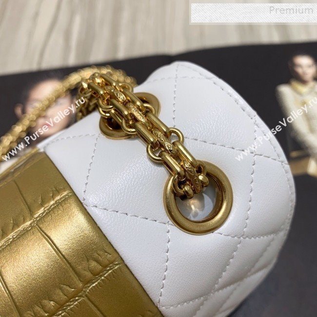 Chanel Lambskin and Crocodile Embossed Calfskin Medium 2.55 Flap Bag A37586 White/Gold 2019 (SSZ-9081715)