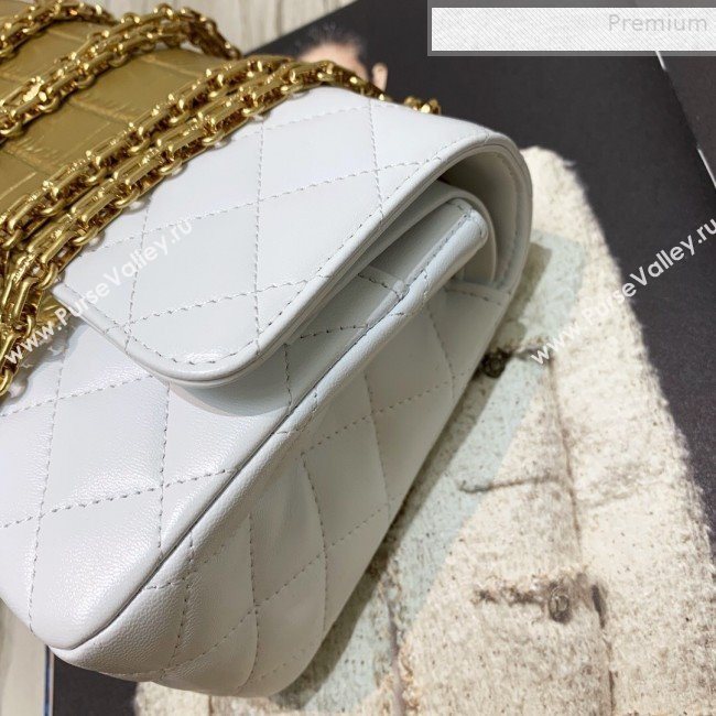 Chanel Lambskin and Crocodile Embossed Calfskin Medium 2.55 Flap Bag A37586 White/Gold 2019 (SSZ-9081715)