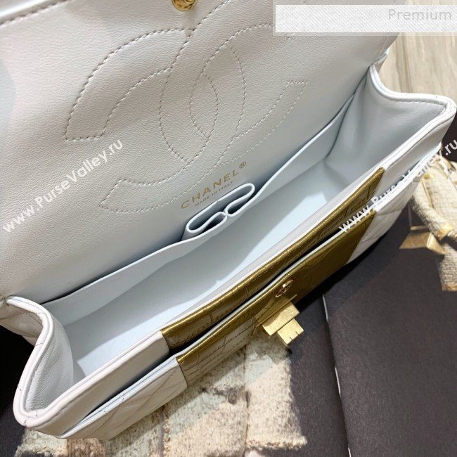 Chanel Lambskin and Crocodile Embossed Calfskin Medium 2.55 Flap Bag A37586 White/Gold 2019 (SSZ-9081715)