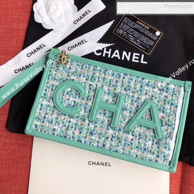 Chanel PVC and Tweed Small Pouch AP0359 Green 2019 (SSZ-9081719)