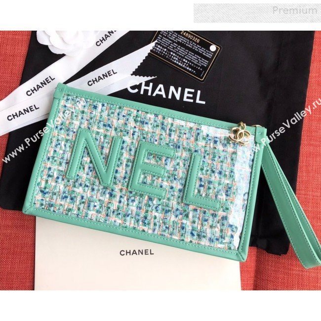 Chanel PVC and Tweed Large Pouch AP0360 Green 2019 (SSZ-9081718)
