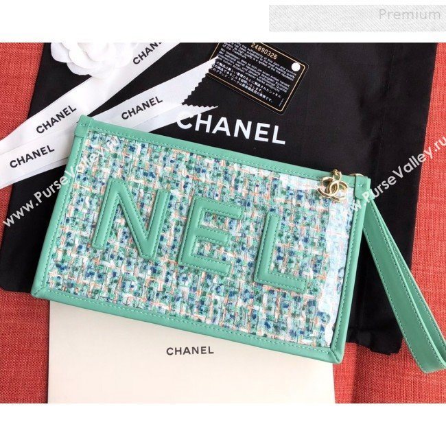 Chanel PVC and Tweed Small Pouch AP0359 Green 2019 (SSZ-9081719)