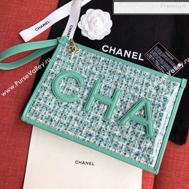 Chanel PVC and Tweed Large Pouch AP0360 Green 2019 (SSZ-9081718)