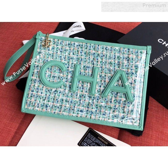 Chanel PVC and Tweed Large Pouch AP0360 Green 2019 (SSZ-9081718)