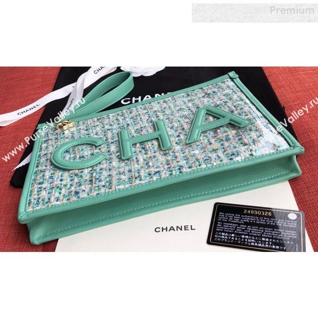 Chanel PVC and Tweed Large Pouch AP0360 Green 2019 (SSZ-9081718)