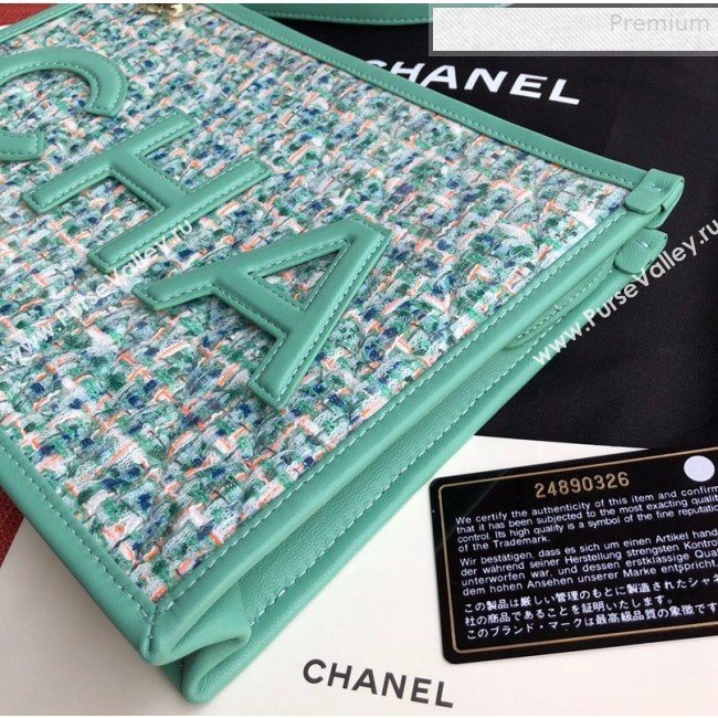Chanel PVC and Tweed Large Pouch AP0360 Green 2019 (SSZ-9081718)