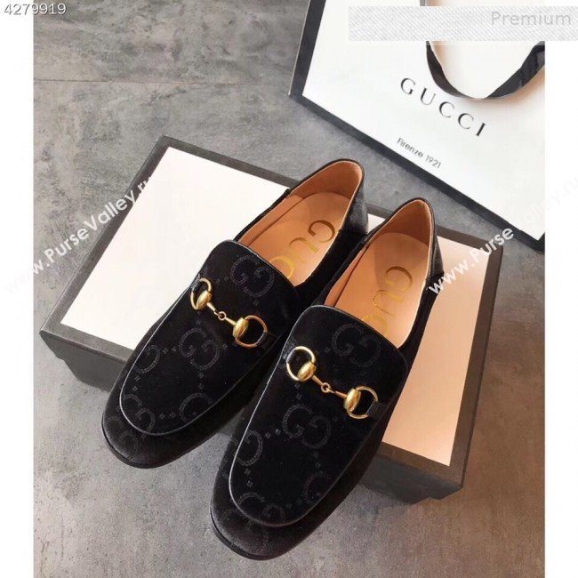 Gucci Horsebit GG Velvet Loafer with Crystals Heel 522698 Black 2019 (EM-9081546)