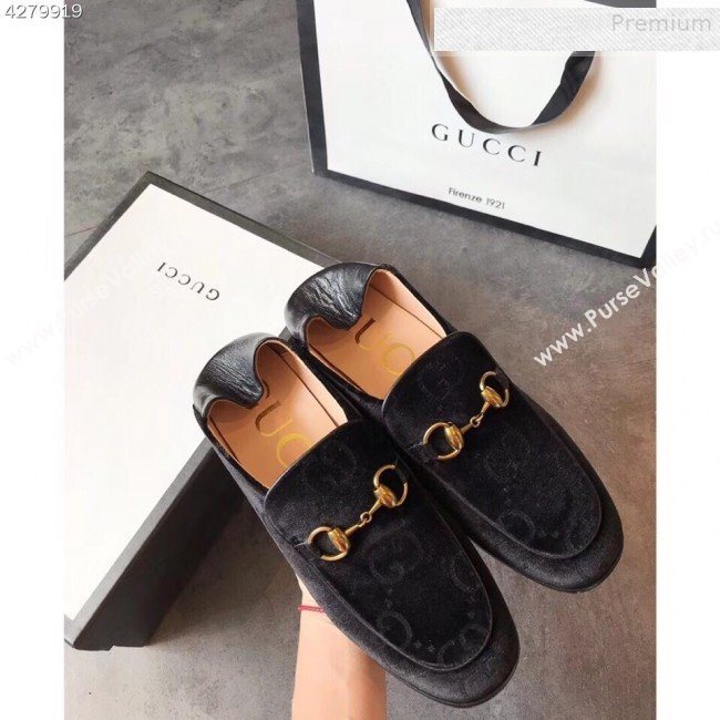 Gucci Horsebit GG Velvet Loafer with Crystals Heel 522698 Black 2019 (EM-9081546)