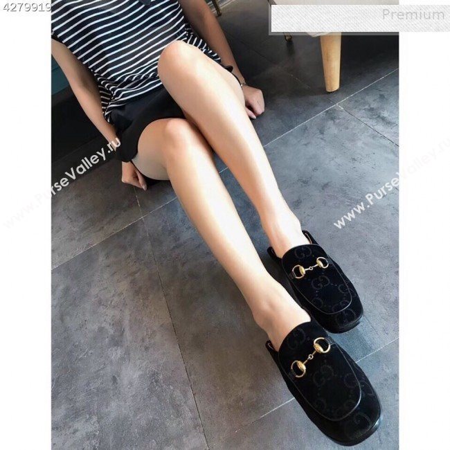 Gucci Horsebit GG Velvet Loafer with Crystals Heel 522698 Black 2019 (EM-9081546)