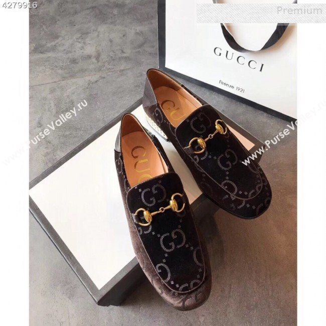 Gucci Horsebit GG Velvet Loafer with Crystals Heel 522698 Brown 2019 (EM-9081547)