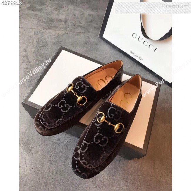 Gucci Horsebit GG Velvet Loafer with Crystals Heel 522698 Brown 2019 (EM-9081547)